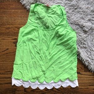 Lilly Pulitzer green and white scalloped silk tank